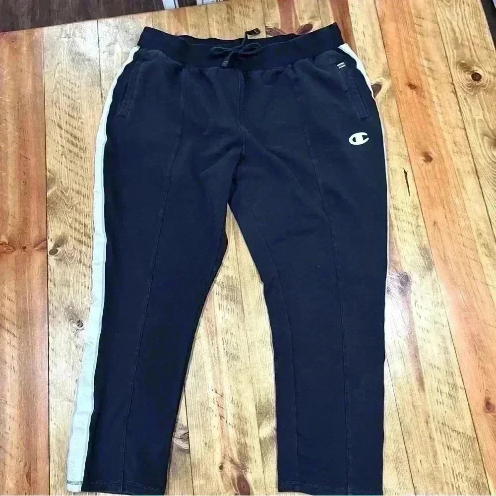 Champion tapered jogger sweatpants w tuxedo logo stripe elastic drawstring waist